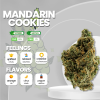 Image of the Mandarin Cookies strain, showcasing dense, trichome-covered buds with vibrant shades of green and hints of orange. The buds are accentuated by fiery orange pistils, creating a visually striking appearance. The strain emits a sweet and citrusy aroma with notes of mandarin. Mandarin Cookies is known for its balanced effects, offering a combination of relaxation and mental clarity, making it a popular choice among cannabis enthusiasts
